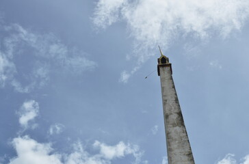 chimney of Thai crematorium furnace building on sky background in Buddhist temple