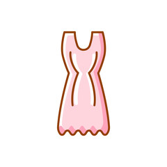 Pink homemade dress flat icon. Comfortable homewear. Woman domestic nightshirt. Isolated vector stock illustration
