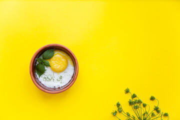 Cooking eggs in a frying pan. Time Lapse. Top view.