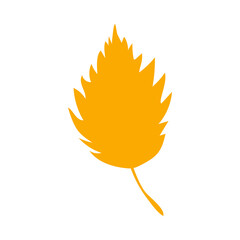 Orange autumn leaf, herbal element. Can be used as sign, symbol, icon. Fall orange leaf silhouette. Autumn botanical vector flat plant element. Stock vector illustration isolated on white background.