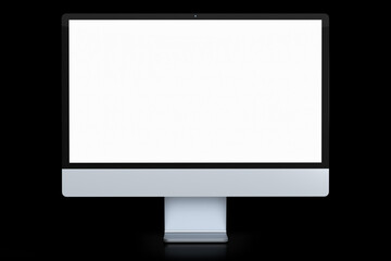 Realistic grey computer screen display isolated on black background.