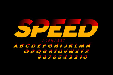 Speed style sport font, alphabet letters and numbers vector illustration