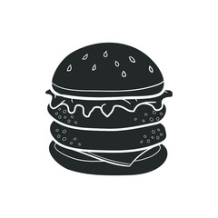 Burger Icon Silhouette Illustration. Hamburger Fast Food Vector Graphic Pictogram Symbol Clip Art. Doodle Sketch Black Sign.