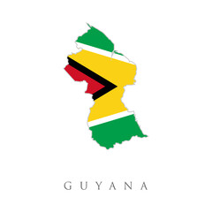 Flag Map of Guyana. Vector isolated simplified illustration icon with silhouette of Guyana map. National Guyana flag (red, yellow, black, green colors). White background