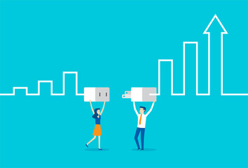 Business people connecting growth business graph
