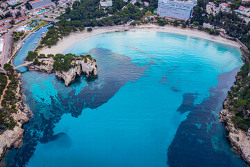 Sunrise in Cala Galdana, Menorca, Spain. view of sky, sea and sun