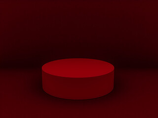 Scene with red color podium for mock up presentation in minimalism style with copy space, 3d render abstract background