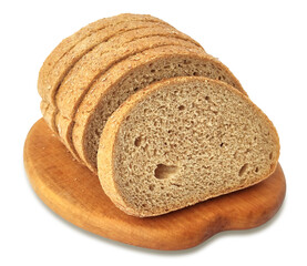 Sliced ​​bread on wood board isolated on white background stock photo
