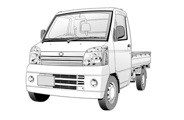 漫画風ペン画イラスト　車_軽トラック
