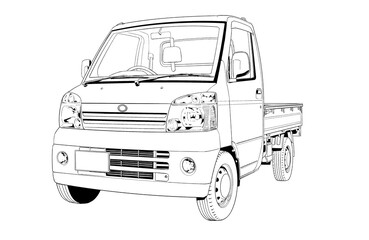 漫画風ペン画イラスト　車_軽トラック