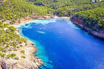 Obraz premium view of a island, green coastline and sea, mallorca, spain