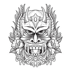 tattoo and t shirt design skull dragon and flower line art engraing style black and white