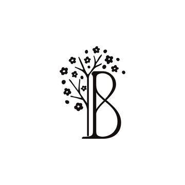 花で装飾した頭文字Bのロゴデザイン