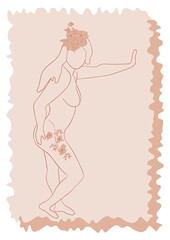 Woman silhouette, female body, body positive, cosmetic concept with flowers, trendy beige