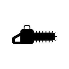 Chainsaw icon in solid black flat shape glyph icon, isolated on white background 