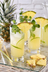 Fresh lime and mint combined with fresh pineapple juice and tequila. Pineapple cocktails always have a bright taste and aroma! 