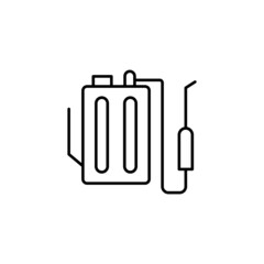 Backpack sprayer icon in flat black line style, isolated on white background 