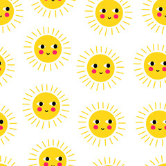 Cute cartoon vector sun seamless pattern. Simple funny texture in hand-drawn style. Print design for baby or kids fabric.
