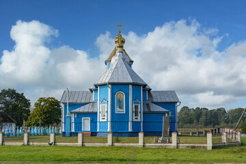Church of the Kazan Icon of the Blessed Virgin, St. Kazan Church, Pishcha, Shatsk National Natural Park, Volyn region, Ukraine. Wooden religious building.