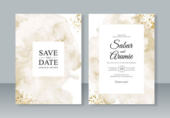 Abstract watercolor splash painting and glitter for wedding invitation template