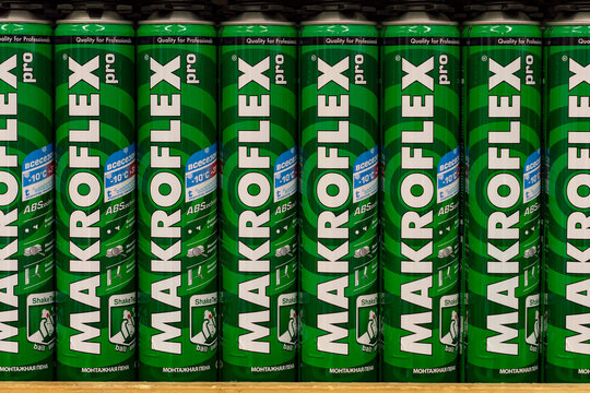 Makroflex foam tube. Front view. Surgut, Russia - 10 January, 2020