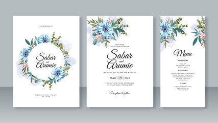 Fototapeta na wymiar Set of wedding invitation card templates with watercolor painting flowers