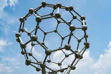 Atom or molecules model. Reflective and refractive abstract molecular shape.science model with blue...