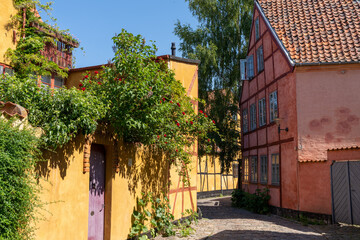 Fototapeta na wymiar colorful houses in the historic old city center of Helsingborg