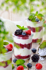 Kühlendes und leichtes Sommerdessert mit Quark, Joghurt und frischen Beeren – Light and cool summer dessert with curd, yoghurt und fresh berries