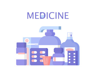 Medical equipment and medications.Tablets, capsules, sprays and disposable cup