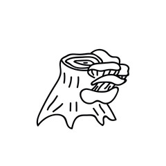 Single hand drawn stump with mushrooms for autumn decoration. Doodle vector illustration. Isolated on a white background.