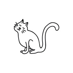 Single hand drawn cat in a funny pose. Doodle vector illustration. Isolated on a white background.