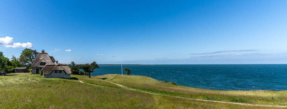panorama view of the home of Knud Rasmussen and shoreline in northern Zealand