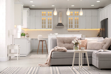 Interior of contemporary apartment with stylish furniture