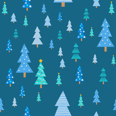 christmas tree seamless pattern. Winter forest, pine trees and snowflakes Print for fabric, wrapping paper
