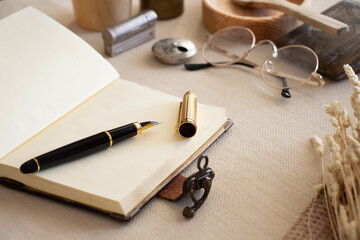 leather notebook on the mystic background