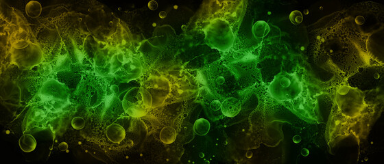Obraz na płótnie Canvas X-ray alcohol ink. Green orange microscopy universe geodesy pattern with space effect. Alcohol ink abstract background. Bubbles background.