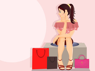 illustration of woman who loves shopping