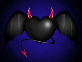 black heart with horns and devil wings