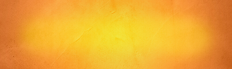 Horizontal yellow and orange grunge texture cement or concrete wall banner, blank background, wallpaper banner