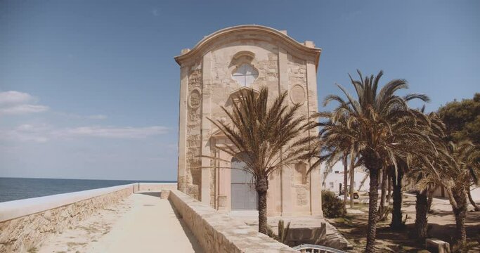 A Zoom in Shot of a Small Historic Church on the Island of Tabarca