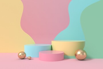 Abstract minimal scene, pastel color design for cosmetic or product display podium 3d render.	