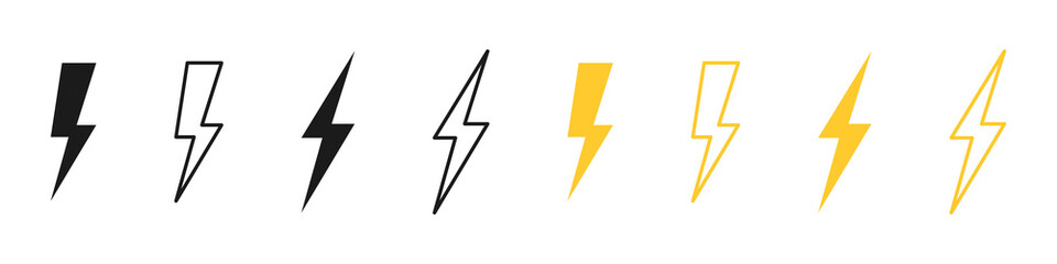 Set of lightning bolts isolated on a white background. Electric discharge or anger concept. Vector illustration