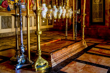 The Stone of Anointing, where Jesus's body is said to have been anointed before burial