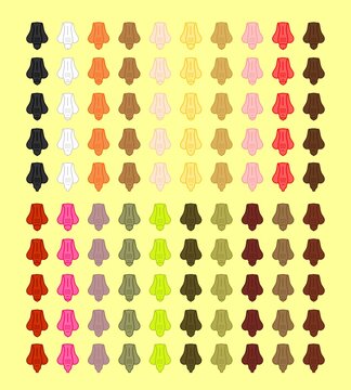 Set of penis icons in different colors with fill and outlines