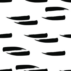Trendy black and white graphic seamless pattern with strokes and stains. Minimalist Scandinavian style. Vector abstract background with hand painted lines. Design for wrapping paper, prints, fabrics