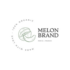 Healthy food logo template. Hand drawn illustrations for for restaurant, bar, vegan, healthy and organic food, market, farmers market, cooking school, food truck, delivery service.