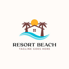 Fototapeta na wymiar Palm Resort Logo Template Isolated in White Background