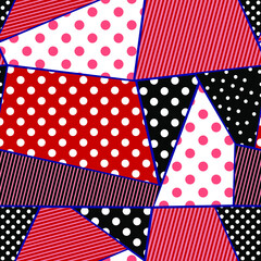 Obraz premium Abstract Hand Drawn Geometric Dots and Stripes Seamless Patchwork Vector Pattern Isolated Background