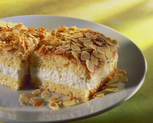 Kuchen, Bienenstich, Stücke, Schnitten